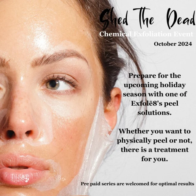 Join Exfolē8 during the month of October for our 💀 SHED the DEAD💀 chemical exfoliation event. 

Choose one of our 3 special offerings to shed some skin and prep for the holiday season. 

DM for details. 

#chicagobeautyblogger #chicagospa #peelseasonchicago #peelseason #westloopisthebestloop #westloopspa #fultonmarketdistrict #dmkskinrevision #freshskin #chicagoskincare